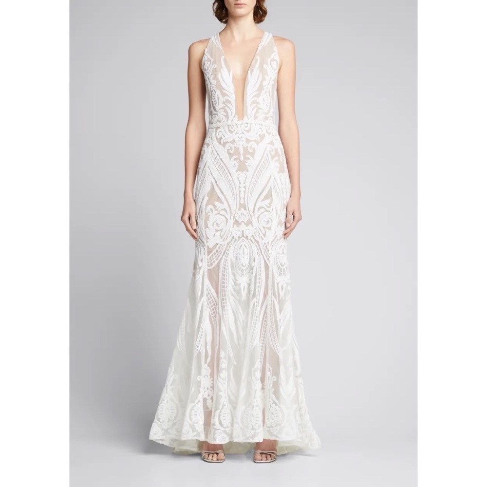NWT Bronx And Banco Ester Beaded Deep V Sequin-embellished Gown Bridal Dress XS - Picture 11 of 13